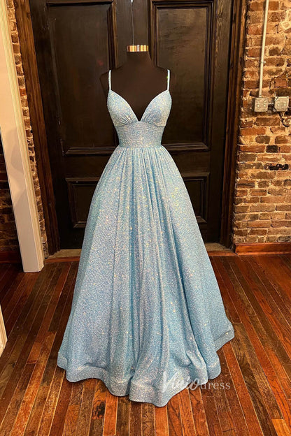 Sparkly Sequin Prom Dresses Spaghetti Strap Evening Gown FD2955-prom dresses 2025 -Viniodress-Hot Pink-Custom Size-