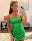 Sparkly Sequin Spaghetti Strap Cheap Homecoming Dresses Sexy Fitted Bodycon Dress SD1666-Homecoming Dresses-Viniodress-Green-Custom Size-Viniodress