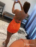 Short Prom Dresses 2025 Sparkly Sequin Spaghetti Strap Cheap Homecoming Dresses Sexy Fitted Bodycon Dress SD1666-Homecoming Dresses-Viniodress-Orange-Custom Size-Viniodress