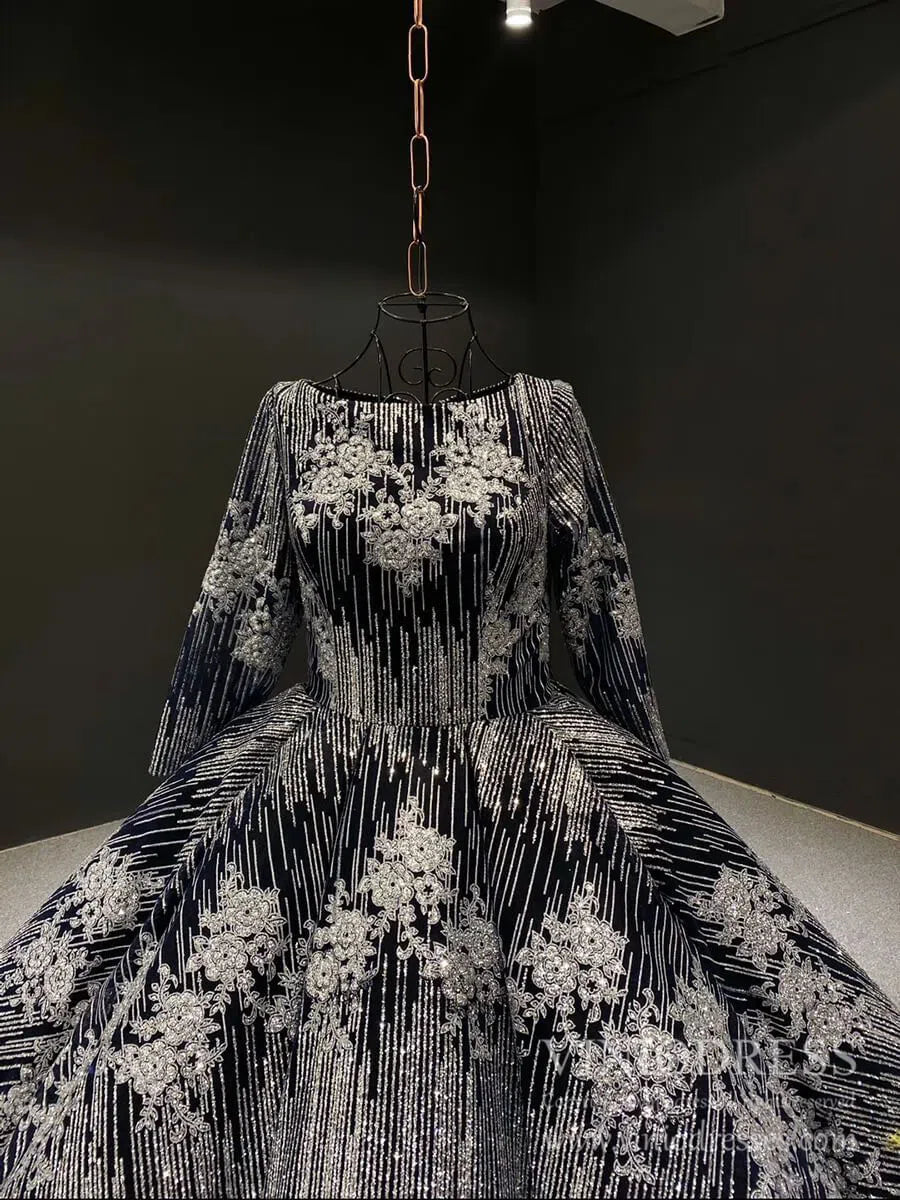 Sparkly Silver Blue Ball Gown Prom Dresses Princess Quince Dress FD1987 viniodress-prom dresses 2025 -Viniodress-One Shoulder-Blue-Custom Size