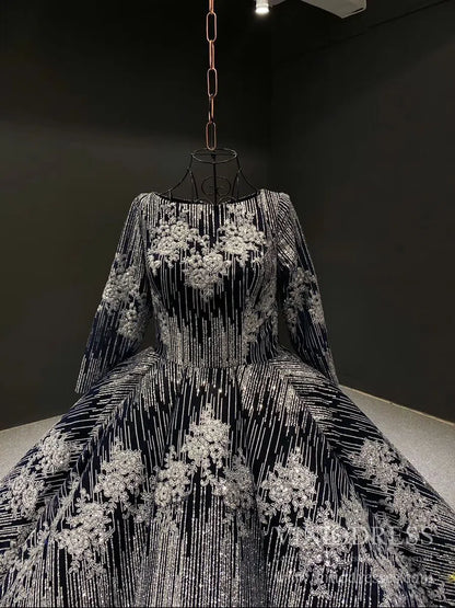 Sparkly Silver Blue Ball Gown Prom Dresses Princess Quince Dress FD1987 viniodress-prom dresses 2025 -Viniodress-One Shoulder-Blue-Custom Size