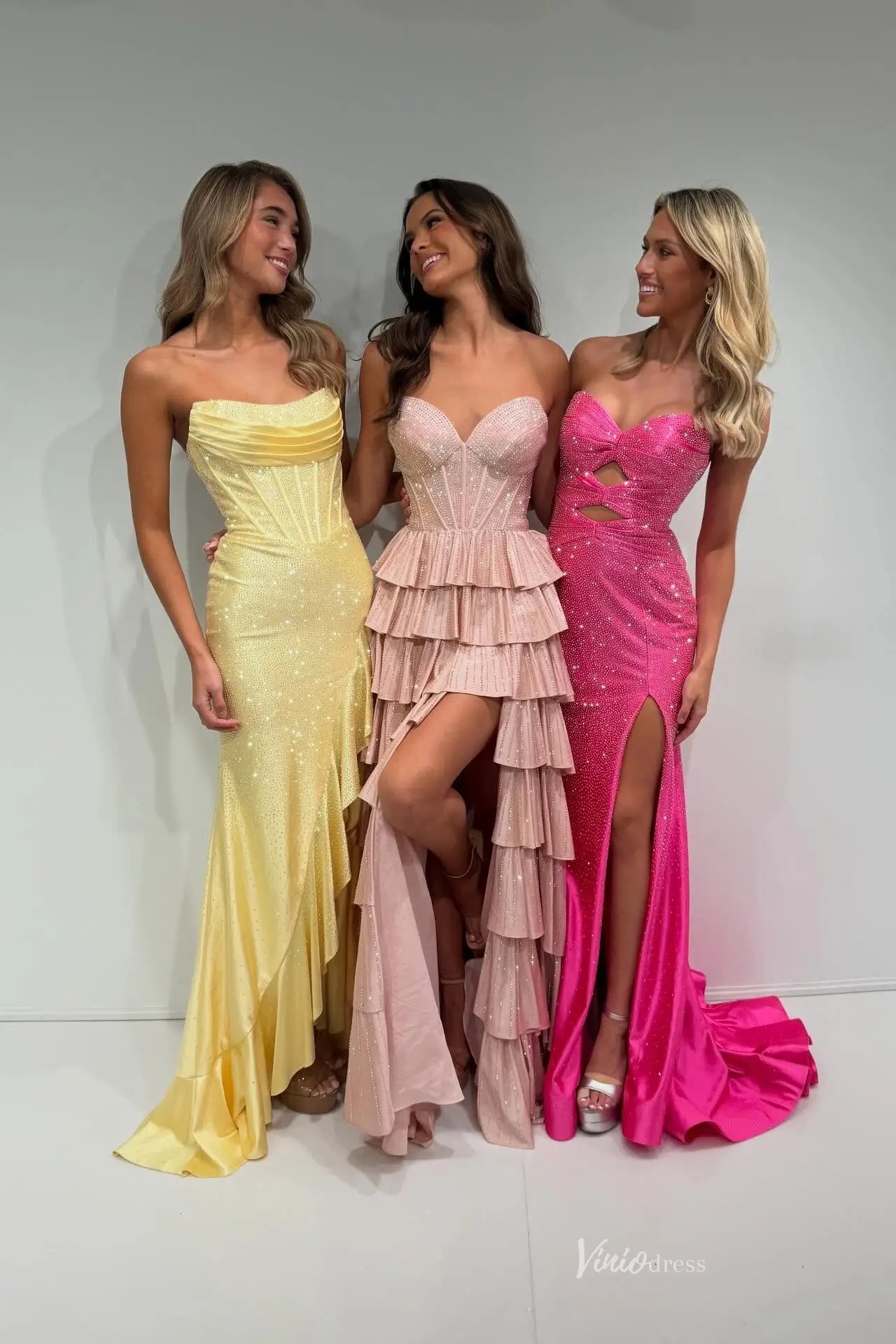 Sparkly Strapless Corset Prom Dress with Ruffled Skirt & Slit RF118-prom dresses 2026-Viniodress-Butter Yellow-Custom Size-