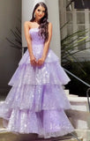 Sparkly Tiered Ruffle Prom Dresses Strapless Sequin Ball Gown FD3574-prom dresses-Viniodress-Viniodress