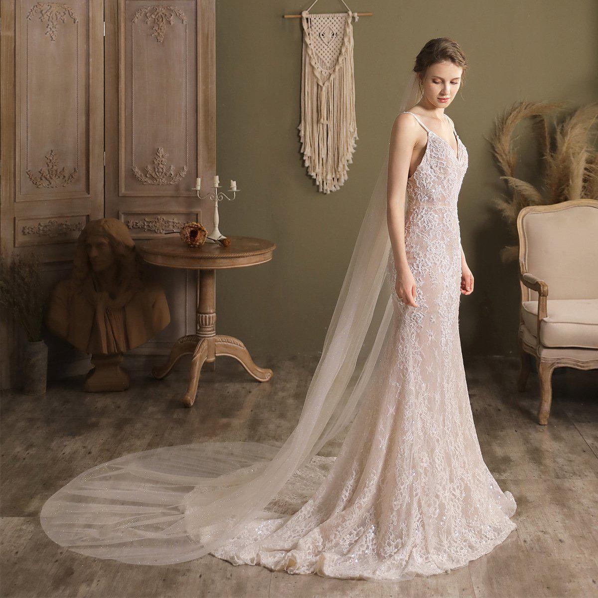 Sparkly Tulle Bridal Veil Cathedral Length-Bridal Veil 2025 -Viniodress-Ivory-