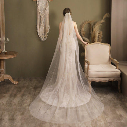 Sparkly Tulle Bridal Veil Cathedral Length-Bridal Veil 2025 -Viniodress-Ivory-