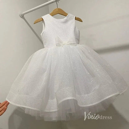 Sparkly Tulle Flower Girl Dress with Bow GL1118 Mid Length-flower girl dresses 2025 -Viniodress-Ivory-Custom Size-