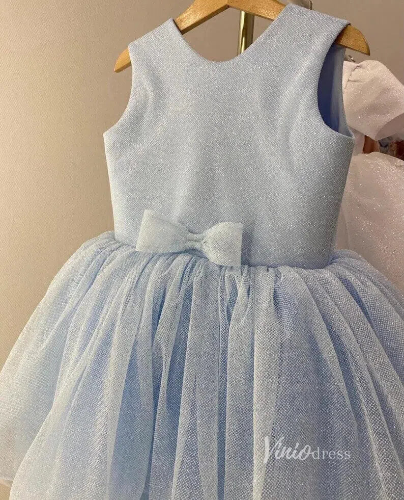 Sparkly Tulle Flower Girl Dress with Bow GL1118 Mid Length-flower girl dresses 2025 -Viniodress-Light Blue-Custom Size-