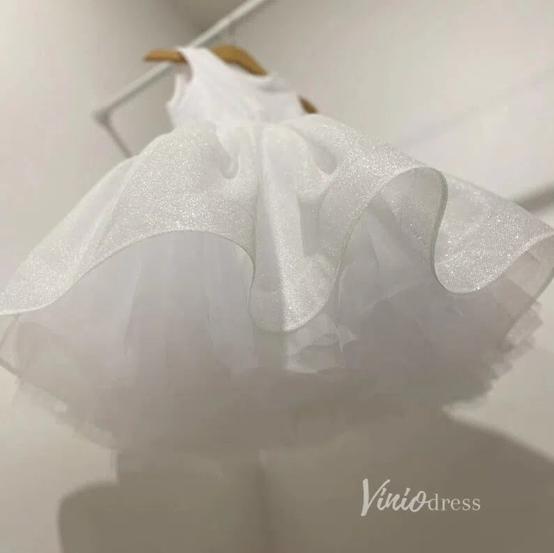 Sparkly Tulle Flower Girl Dress with Bow GL1118 Mid Length-flower girl dresses-Viniodress-Viniodress