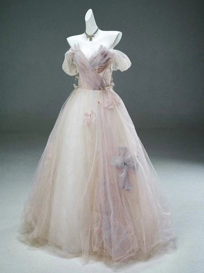 Sparkly Tulle Formal Gown with Bow, Pearl, Butterfly & Sweetheart Neckline - CQ0147-Couture Gown 2025 -Viniodress-Blue-Custom Size-