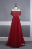 Prom Dress 2025 Sparkly Tulle Prom Dress Beaded A-line Long Formal Dress FD2777-unique prom dresses-Red-US 2-Viniodress