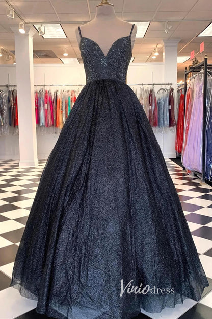 Sparkly Tulle Prom Dresses Spaghetti Strap Black Formal Dress FD2715-prom dresses 2025 -Viniodress-Red-Custom Size-