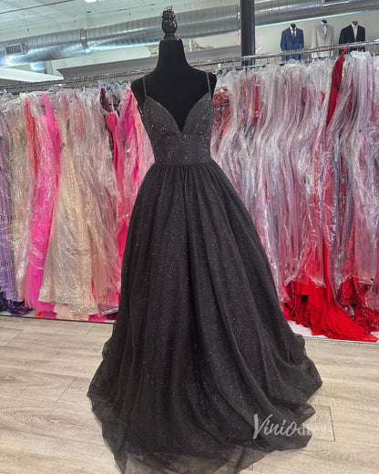 Sparkly Tulle Prom Dresses Spaghetti Strap Black Formal Dress FD2715-prom dresses 2025 -Viniodress-Red-Custom Size-
