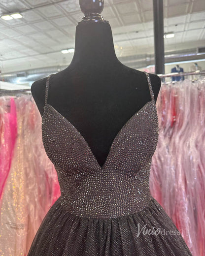 Sparkly Tulle Prom Dresses Spaghetti Strap Black Formal Dress FD2715-prom dresses 2025 -Viniodress-Red-Custom Size-