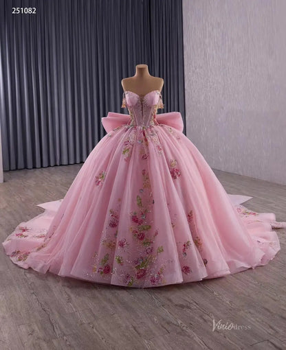 Sparkly Tulle Quinceañera Dress | Colorful Floral Appliqué Ball Gown with Bow Train & Corset Back 251082-Quinceanera Dresses 2025 -Viniodress-Sky Blue-Custom Size-
