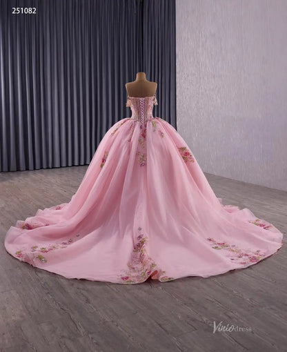 Sparkly Tulle Quinceañera Dress | Colorful Floral Appliqué Ball Gown with Bow Train & Corset Back 251082-Quinceanera Dresses 2026-Viniodress-Sky Blue-Custom Size-