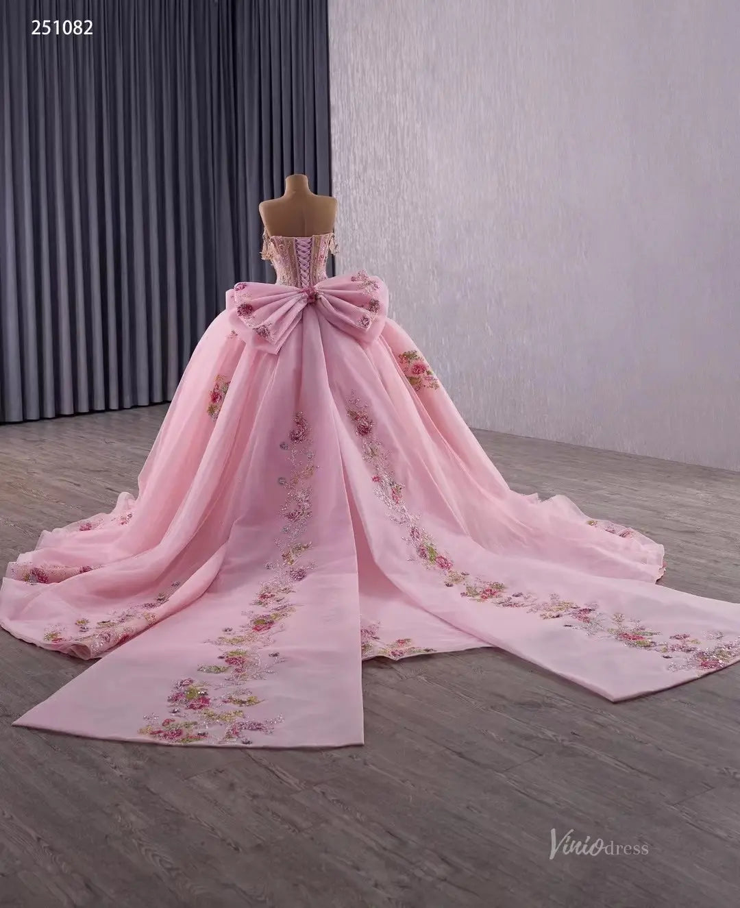 Sparkly Tulle Quinceañera Dress | Colorful Floral Appliqué Ball Gown with Bow Train & Corset Back 251082-Quinceanera Dresses 2025 -Viniodress-Sky Blue-Custom Size-