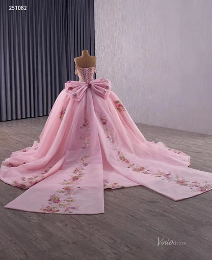 Sparkly Tulle Quinceañera Dress | Colorful Floral Appliqué Ball Gown with Bow Train & Corset Back 251082-Quinceanera Dresses 2025 -Viniodress-Sky Blue-Custom Size-