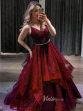 Sparkly Tulle Ruffle Prom Dresses Lace-up Back Ball Gowns FD1017B-prom dresses-Viniodress-Burgundy-Custom Size-Viniodress