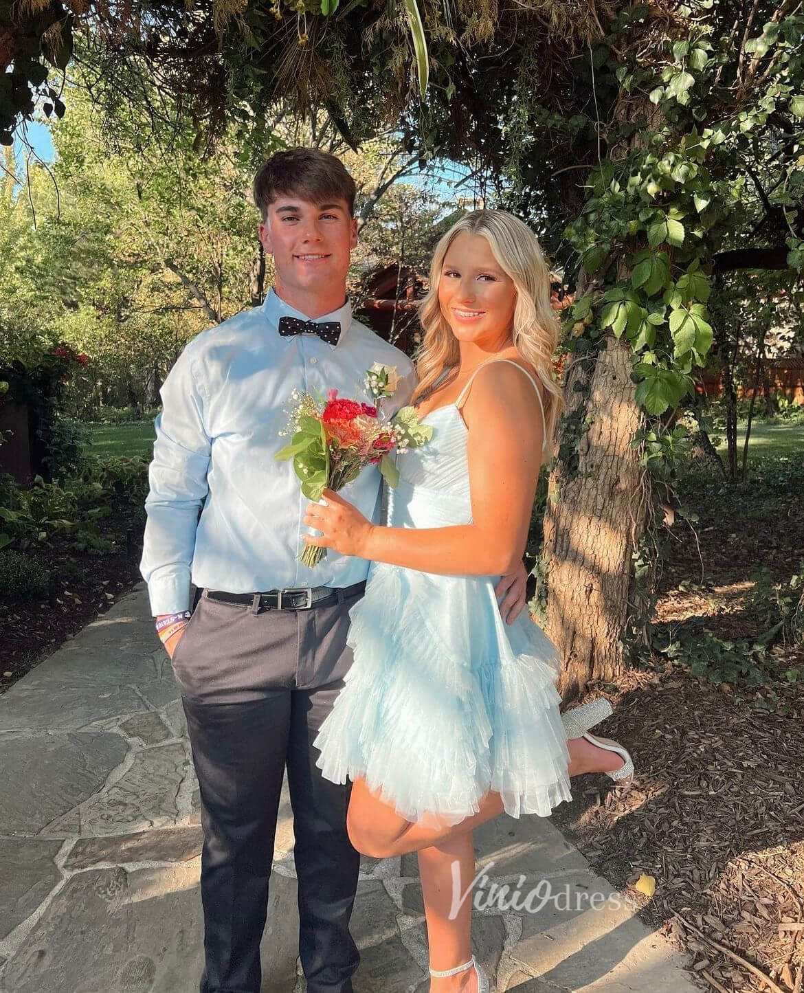 Sparkly Tulle Ruffled Homecoming Dresses Spaghetti Strap Short Prom Dress SD1638-prom dresses 2025 -Viniodress-Pink-Custom Size-