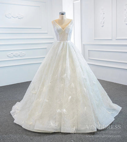 Sparkly Wedding Dresses Feather Lace Ball Gown Bridal Dress VW1778-wedding dresses 2025 -Viniodress-Ivory-Custom Size-