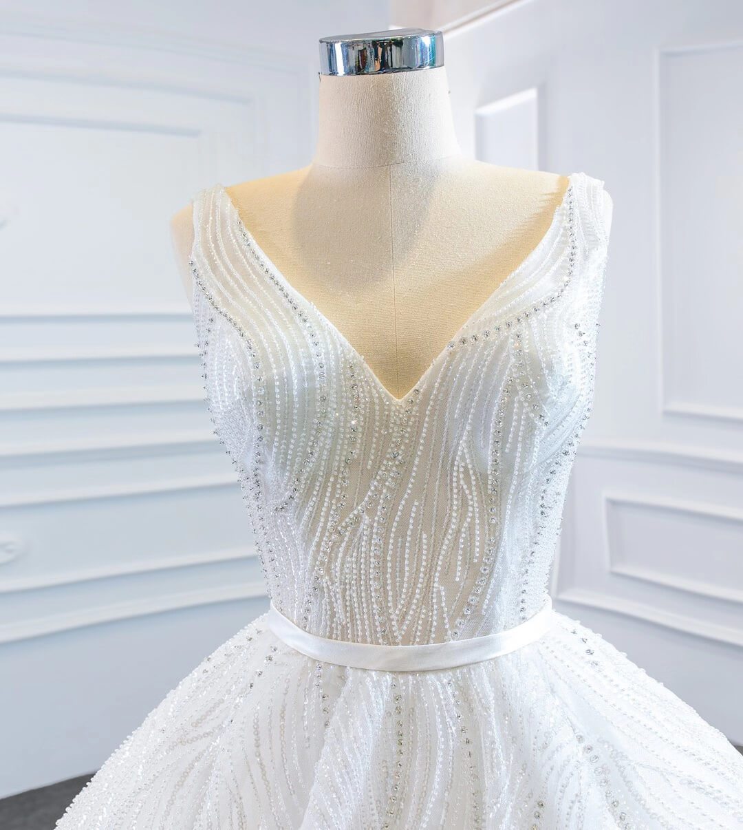 Sparkly Wedding Dresses Feather Lace Ball Gown Bridal Dress VW1778-wedding dresses 2025 -Viniodress-Ivory-Custom Size-