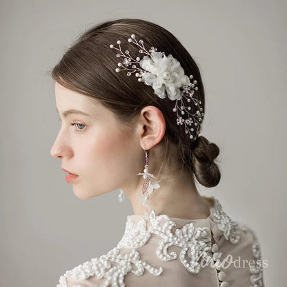 Spray Crystal Berry Bridal Comb with 3D Organza Flower ACC1107-Headpieces 2025 -Viniodress-Silver-