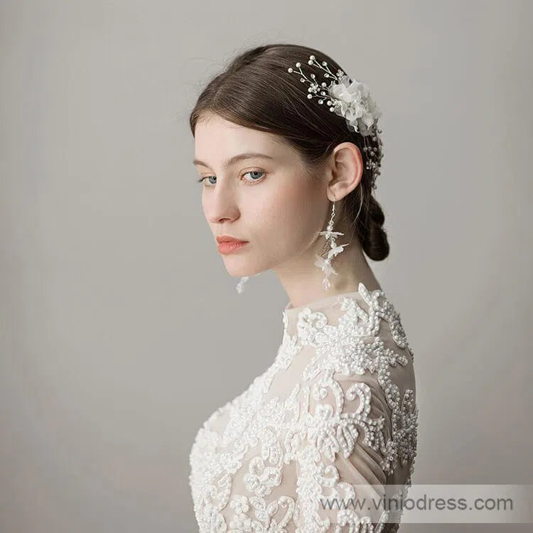 Spray Crystal Berry Bridal Comb with 3D Organza Flower ACC1107-Headpieces 2025 -Viniodress-Silver-