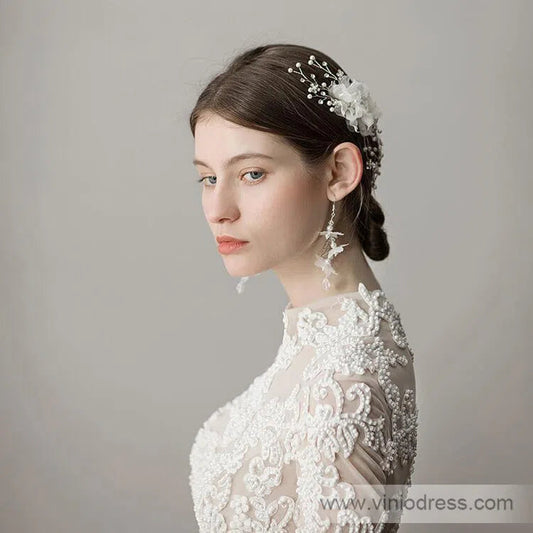 Spray Crystal Berry Bridal Comb with 3D Organza Flower ACC1107-Headpieces 2025 -Viniodress-Silver-