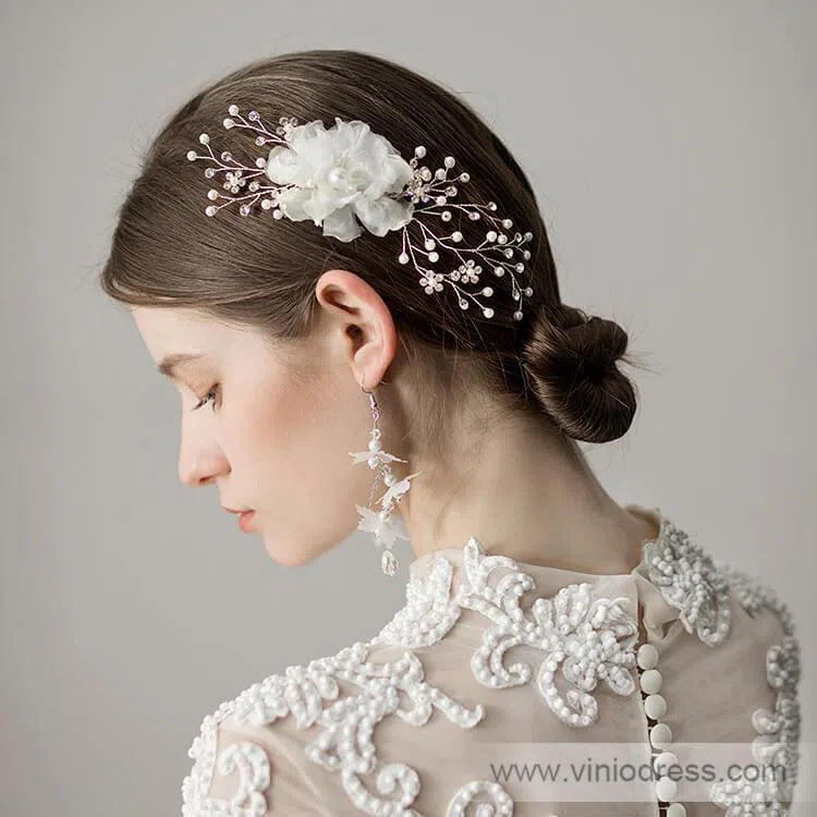 Spray Crystal Berry Bridal Comb with 3D Organza Flower ACC1107-Headpieces-Viniodress-Silver-Viniodress