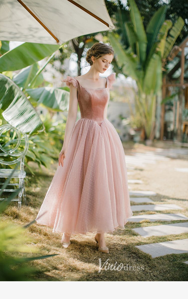 Square Neck Blush Homecoming Dresses Dotted Maxi Dress SD1391-Homecoming Dresses 2025 -Viniodress-Blush Pink-Custom Size-