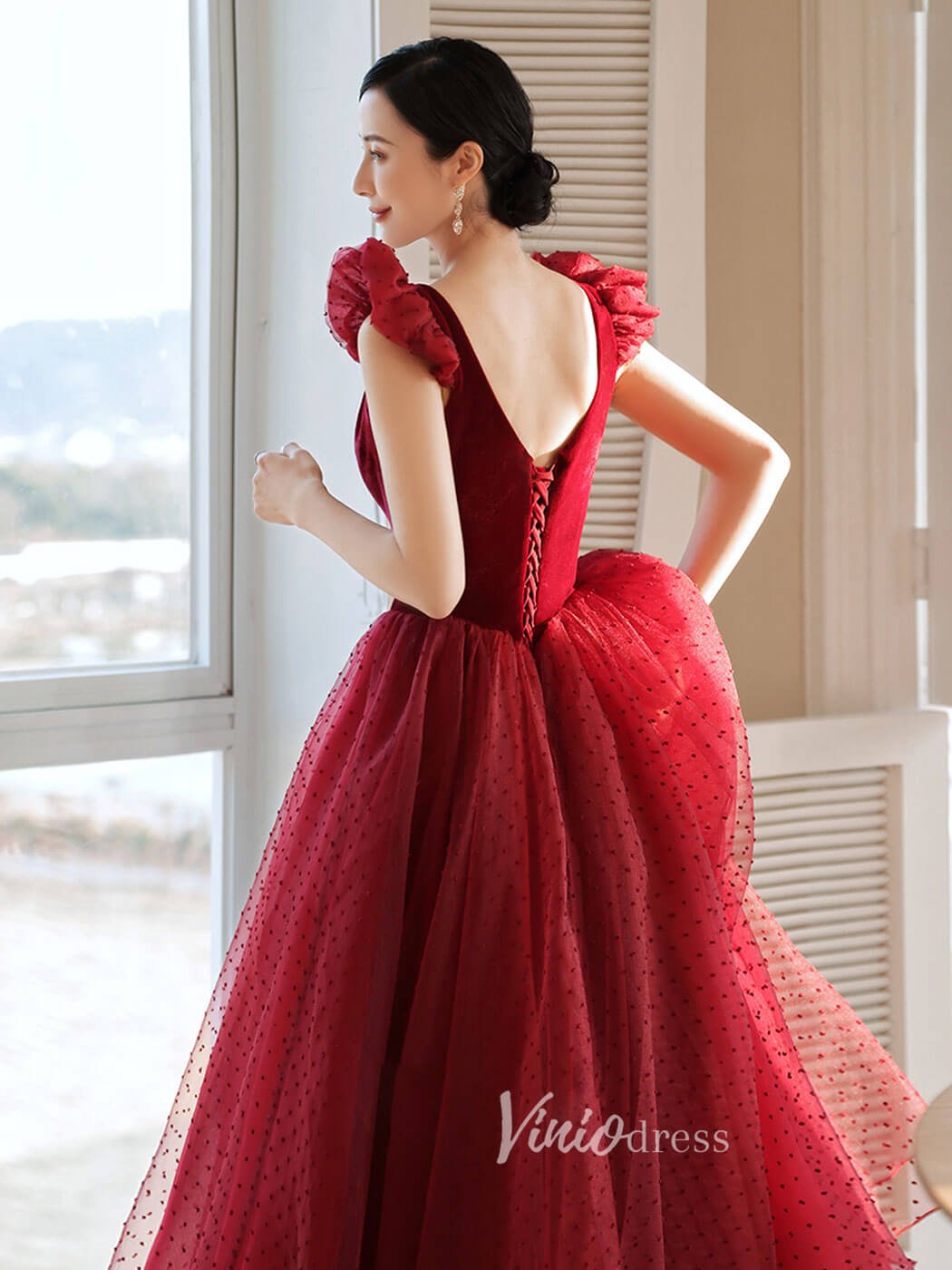 Square Neck Blush Homecoming Dresses Dotted Maxi Dress SD1391-Homecoming Dresses 2025 -Viniodress-Blush Pink-Custom Size-