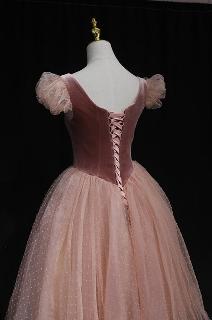 Square Neck Blush Homecoming Dresses Dotted Maxi Dress SD1391-Homecoming Dresses 2025 -Viniodress-Blush Pink-Custom Size-