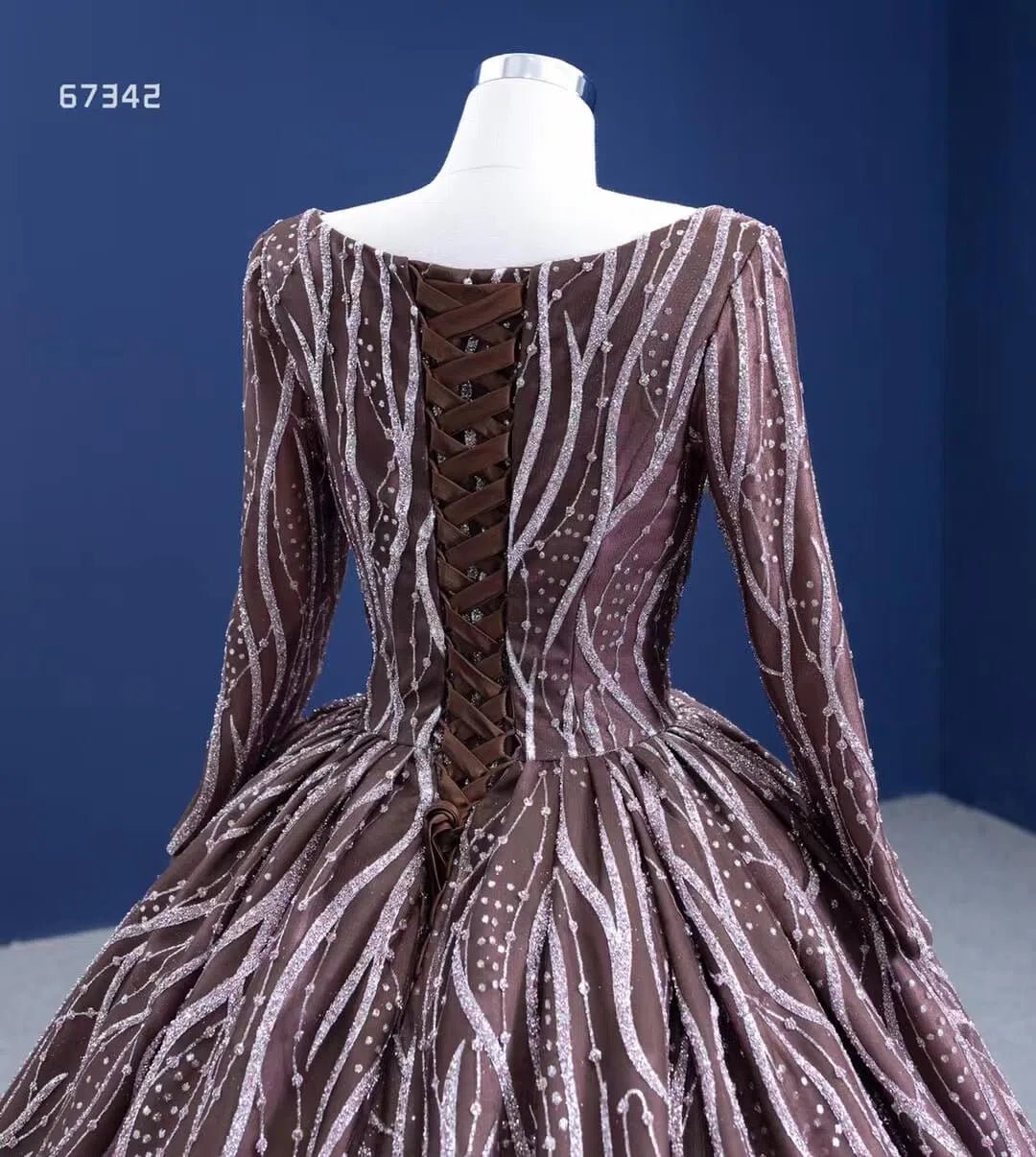 Square Neck Long Sleeve Ball Gown Sparkly Lace Quince Dress Viniodress 67342 viniodress-Quinceanera Dresses 2025 -Viniodress-As Picture-Custom Size-