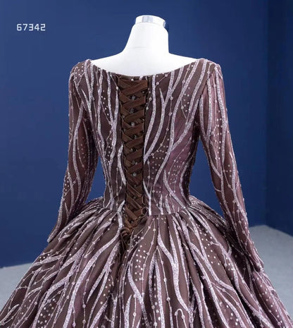 Square Neck Long Sleeve Ball Gown Sparkly Lace Quince Dress Viniodress 67342 viniodress-Quinceanera Dresses 2025 -Viniodress-As Picture-Custom Size-