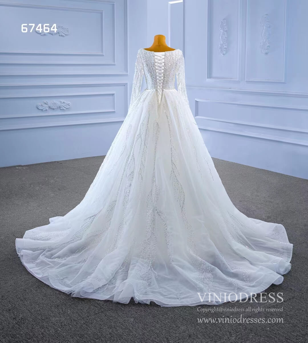 Square Neck Long Sleeve Wedding Dresses with Removable Train 67464-wedding dresses 2025 -Viniodress-Ivory-Custom Size-