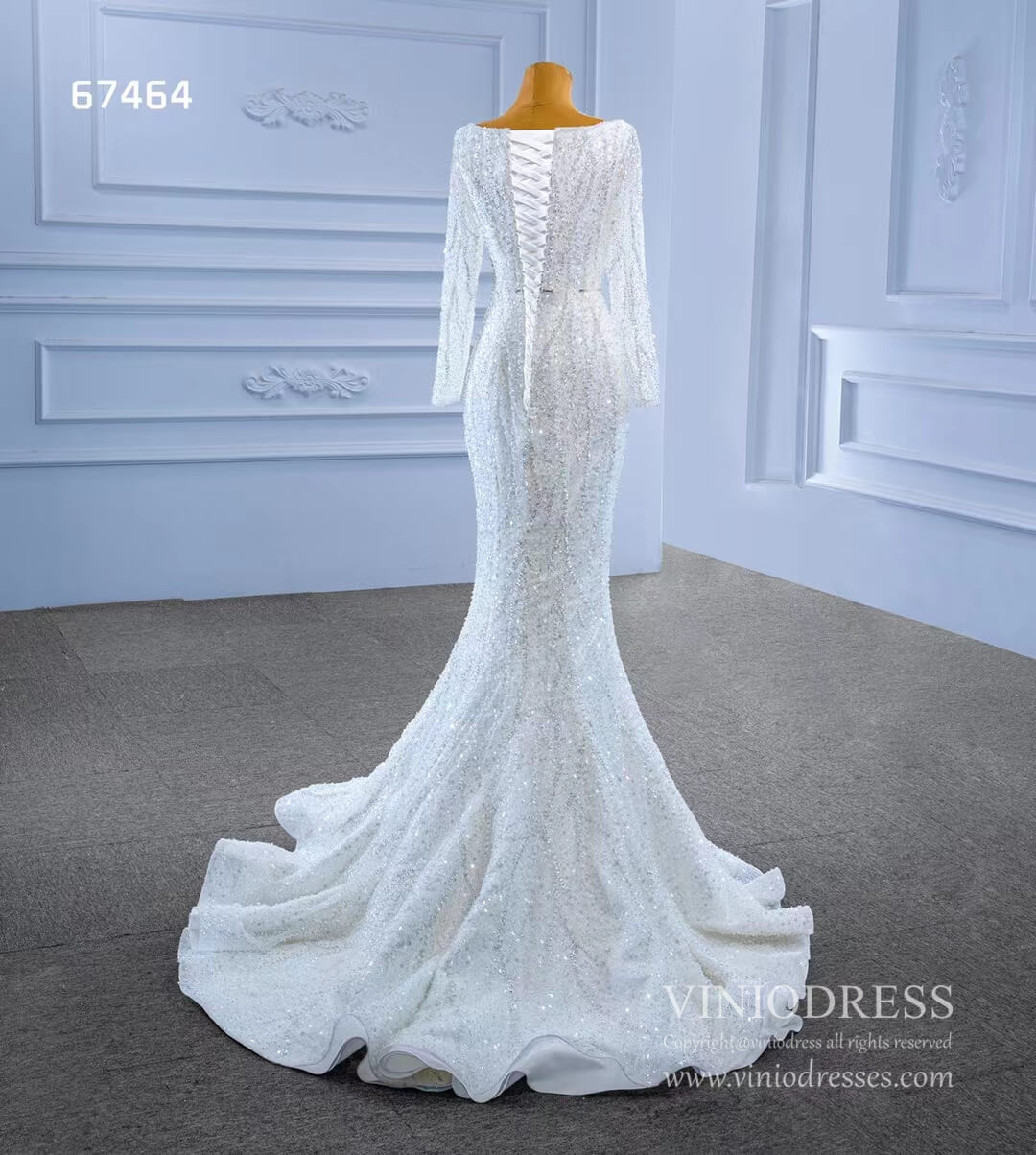 Square Neck Long Sleeve Wedding Dresses with Removable Train 67464-wedding dresses 2025 -Viniodress-Ivory-Custom Size-