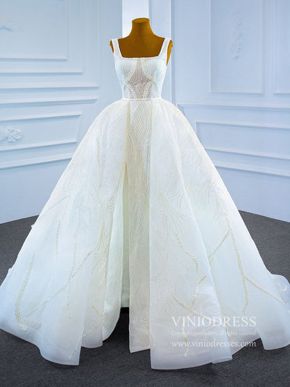 Square Neck Sparkly Lace Wedding Dresses with Slit VW1891-wedding dresses 2025 -Viniodress-As Picture-Custom Size-