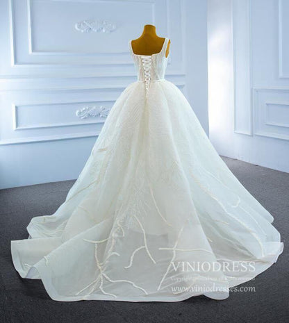 Square Neck Sparkly Lace Wedding Dresses with Slit VW1891-wedding dresses 2025 -Viniodress-As Picture-Custom Size-