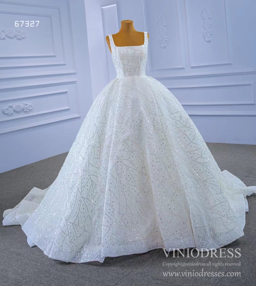 Square Neck Wedding Dresses Beaded Bridal Gowns 67327 Viniodress-wedding dresses-Viniodress-Viniodress