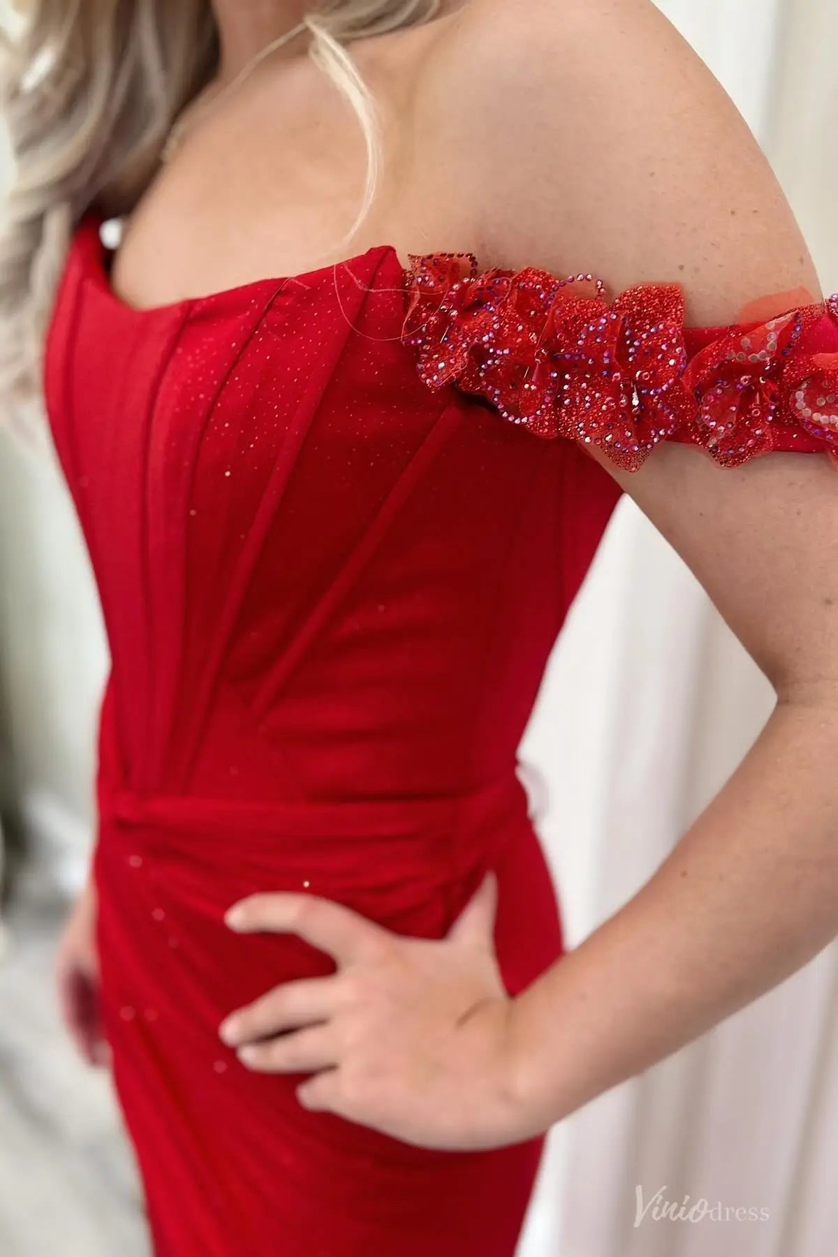 SS189-prom dresses 2026-Viniodress-Red-Custom Size-