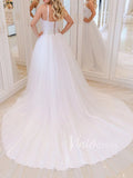 Stark White V Neck Wedding Dresses with Long Train VW1244-wedding dresses-Viniodress-Viniodress