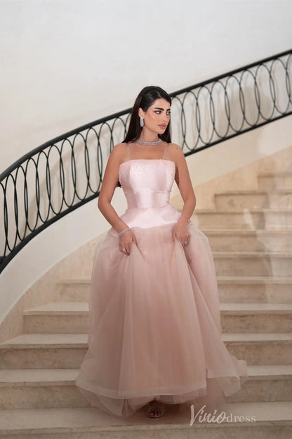 Strapless A-Line Prom Dress with Beaded Bust, Peplum Waist and Tulle Skirt – AS037-prom dresses 2025 -Viniodress-Pink-Custom Size-