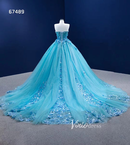Strapless Baby Blue Ball Gown Wedding Dress 3D Flower Quince Dress 67489-Quinceanera Dresses 2025 -Viniodress-Baby Blue-Custom Size-