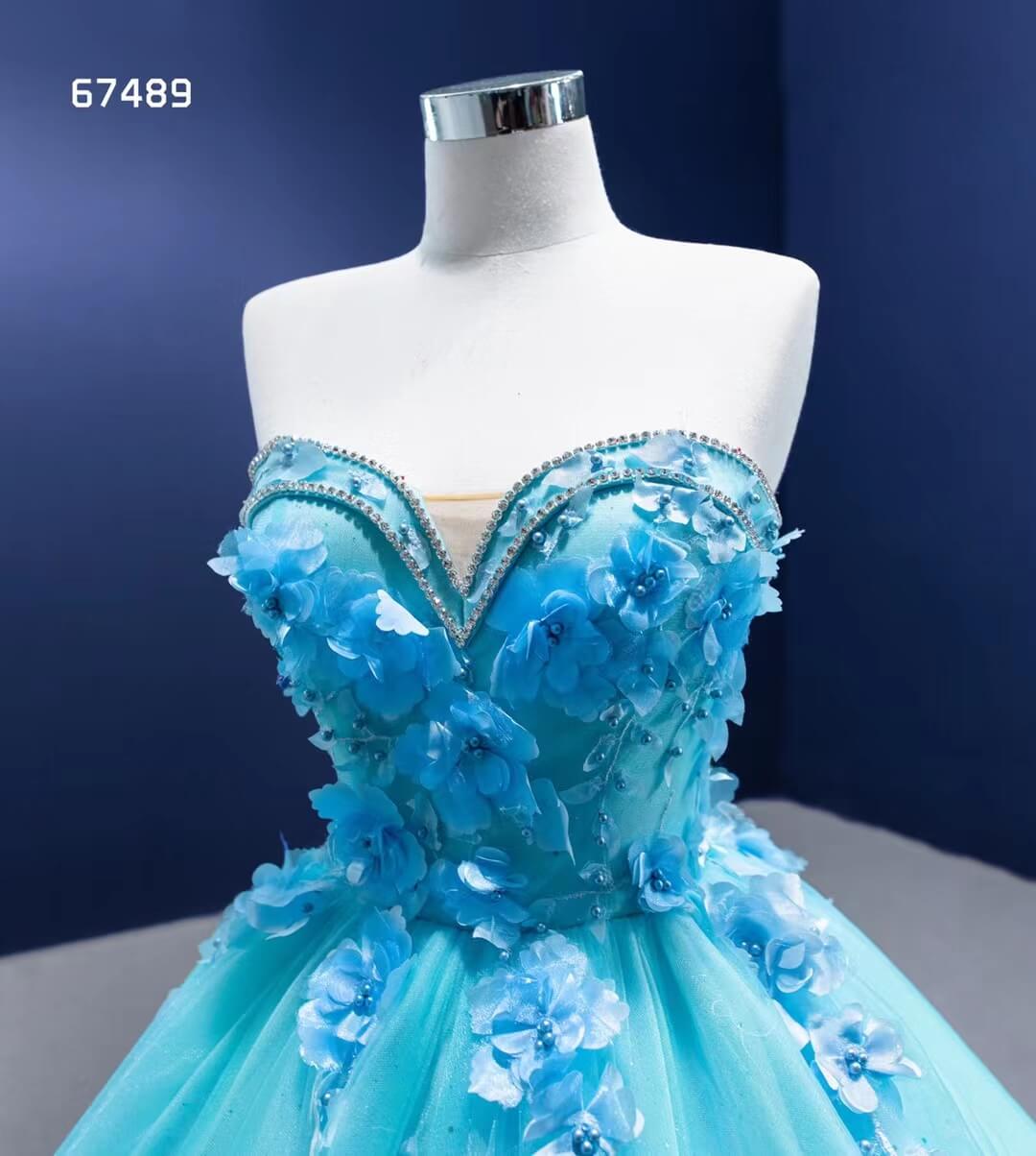 Strapless Baby Blue Ball Gown Wedding Dress 3D Flower Quince Dress 67489-Quinceanera Dresses 2025 -Viniodress-Baby Blue-Custom Size-