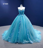 Strapless Baby Blue Ball Gown Wedding Dress 3D Flower Quince Dress 67489-Quinceanera Dresses-Viniodress-Viniodress