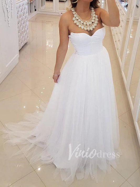 Cheap Strapless Beach Wedding Dresses Sweetheart Neck VW1225-wedding dresses-Viniodress-Ivory-Custom Size-Viniodress