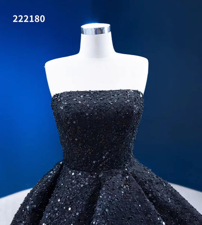 Strapless Beaded Black Ruffle Pageant Dress High-Low Prom Gown with Corset Back 222180-prom dresses 2025 -Viniodress-Black-Custom Size-