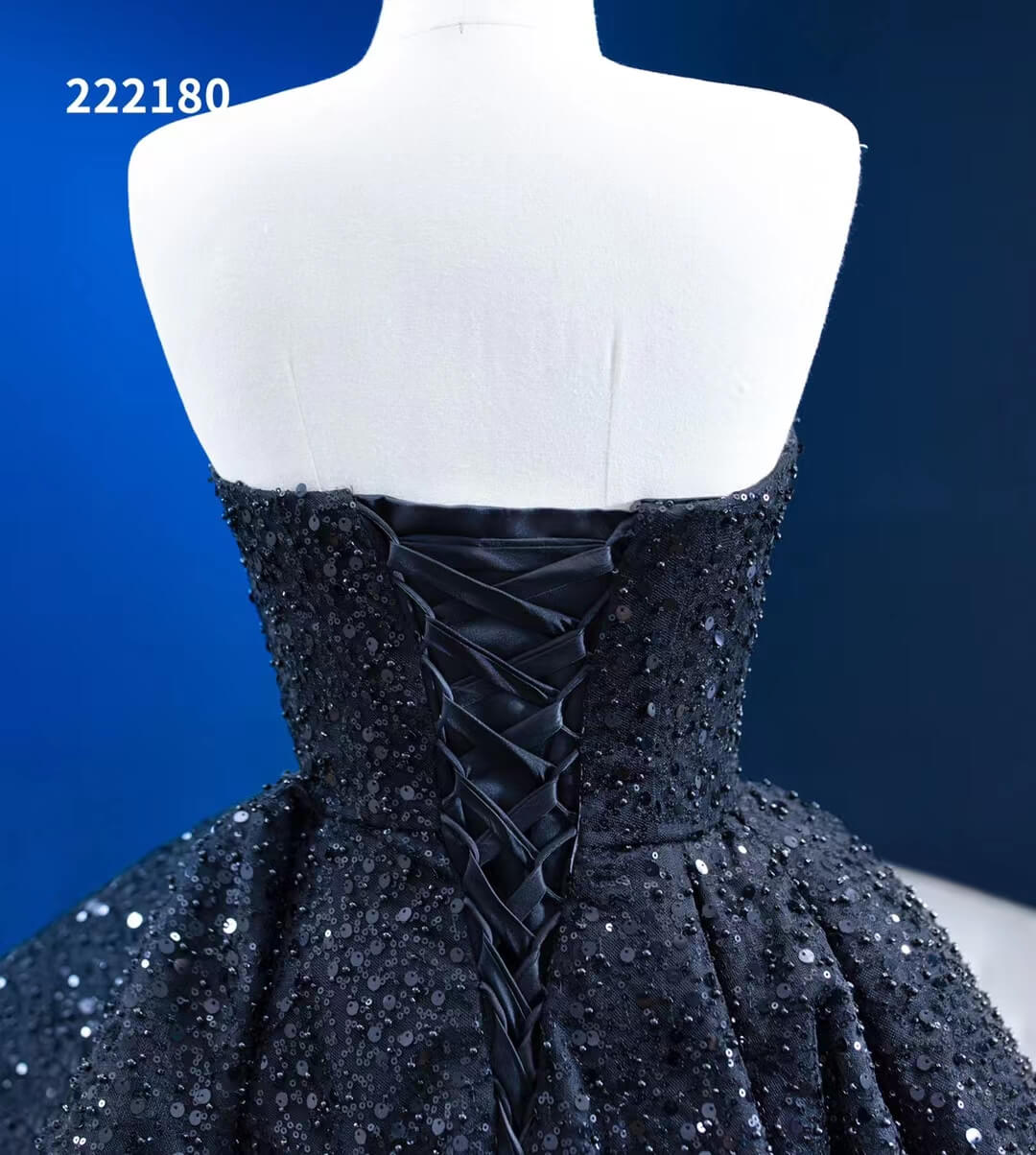 Strapless Beaded Black Ruffle Pageant Dress High-Low Prom Gown with Corset Back 222180-prom dresses 2025 -Viniodress-Black-Custom Size-