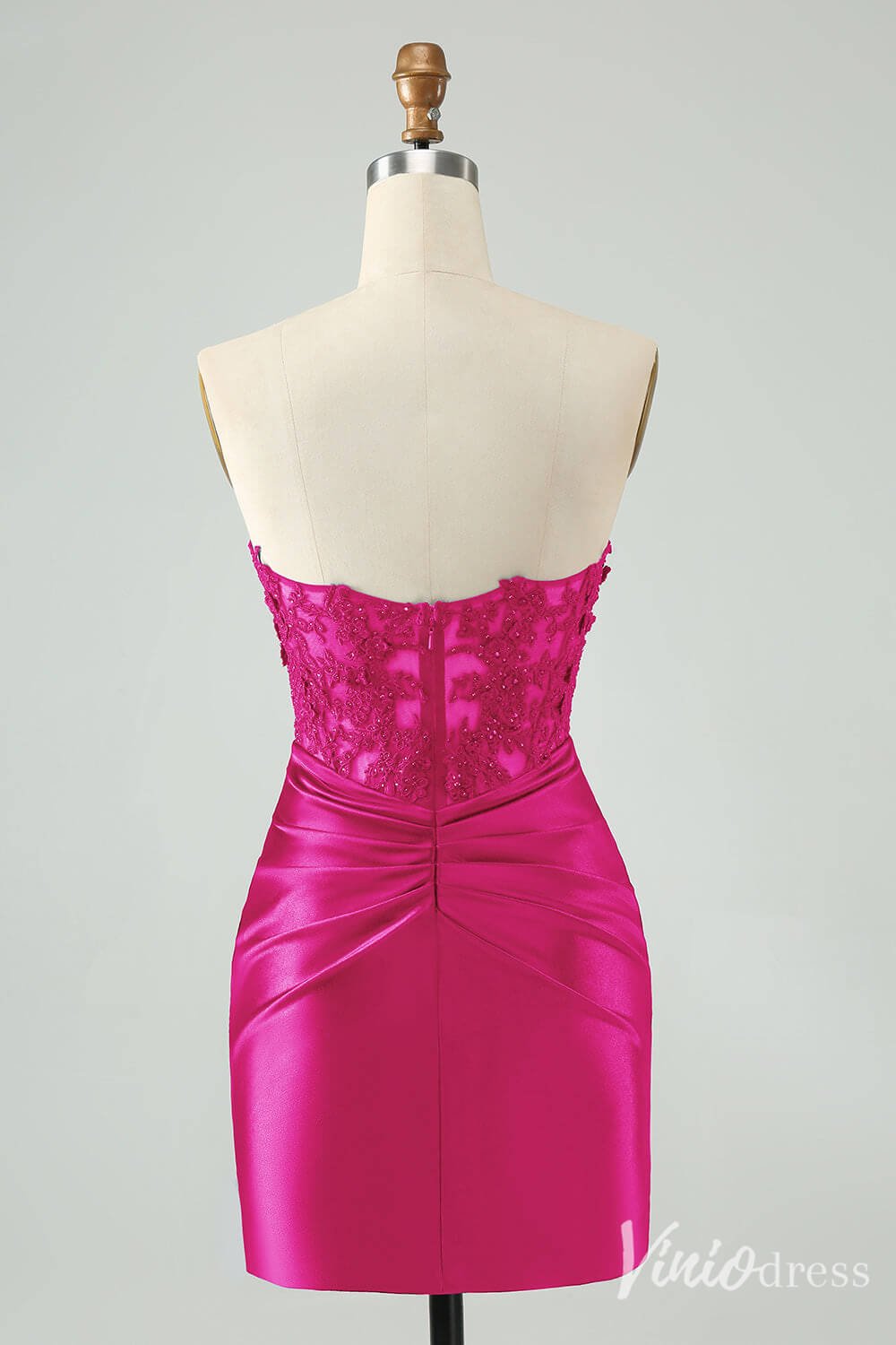 Strapless Beaded Lace Homecoming Dresses Pleated Satin Bodycon Dress S24003-prom dresses 2025 -Viniodress-Navy Blue-Custom Size-