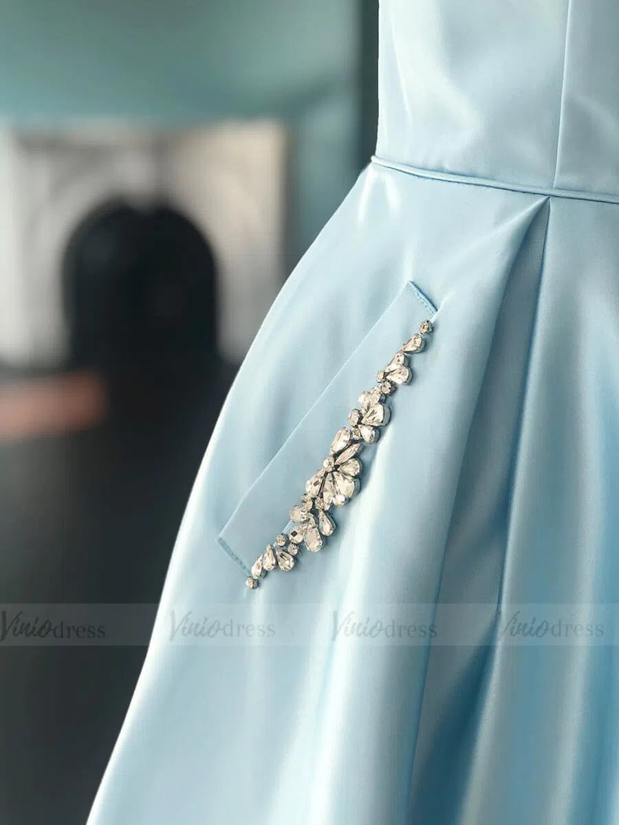 Strapless Beaded Light Blue Homecoming Dresses with Pockets SD1215-Homecoming Dresses 2025 -Viniodress-Light Blue-Custom Size-